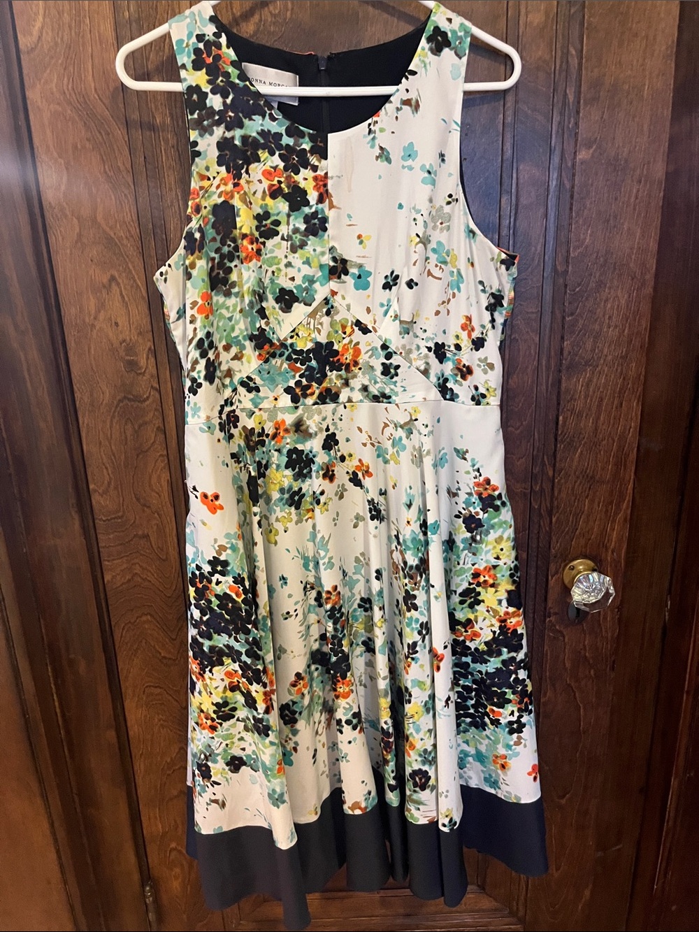 Anthropologie Donna Morgan Midi Dress with Floral Print in Teal, Orange, Black